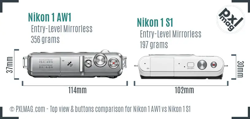 Nikon 1 AW1 vs Nikon 1 S1 top view buttons comparison