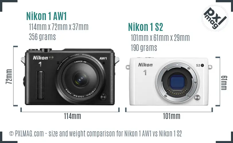 Nikon 1 AW1 vs Nikon 1 S2 size comparison
