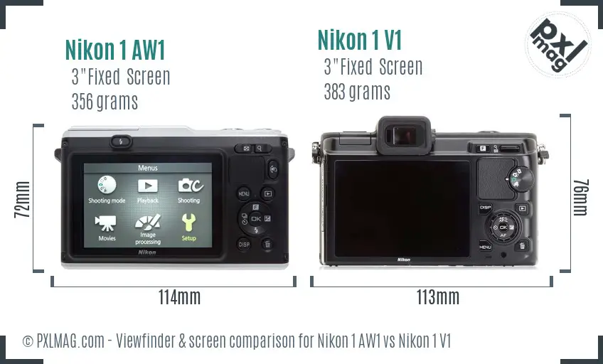 Nikon 1 AW1 vs Nikon 1 V1 Screen and Viewfinder comparison