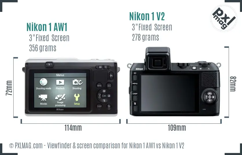 Nikon 1 AW1 vs Nikon 1 V2 Screen and Viewfinder comparison