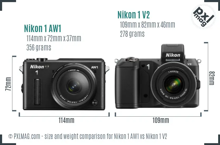 Nikon 1 AW1 vs Nikon 1 V2 size comparison
