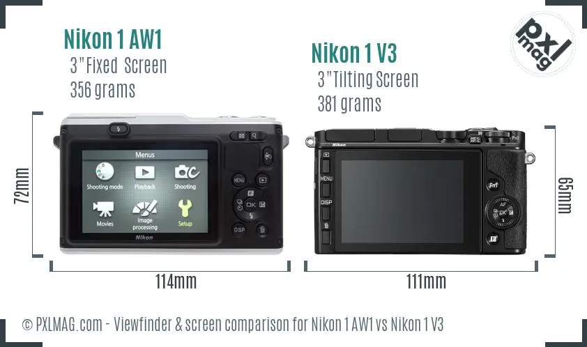 Nikon 1 AW1 vs Nikon 1 V3 Screen and Viewfinder comparison