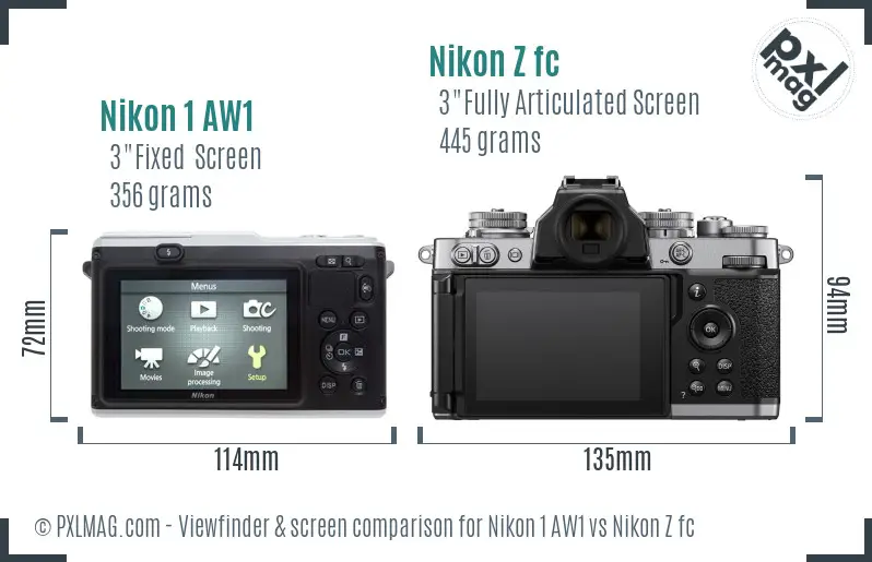Nikon 1 AW1 vs Nikon Z fc Screen and Viewfinder comparison