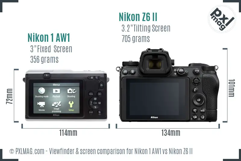 Nikon 1 AW1 vs Nikon Z6 II Screen and Viewfinder comparison