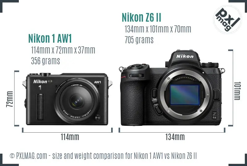 Nikon 1 AW1 vs Nikon Z6 II size comparison