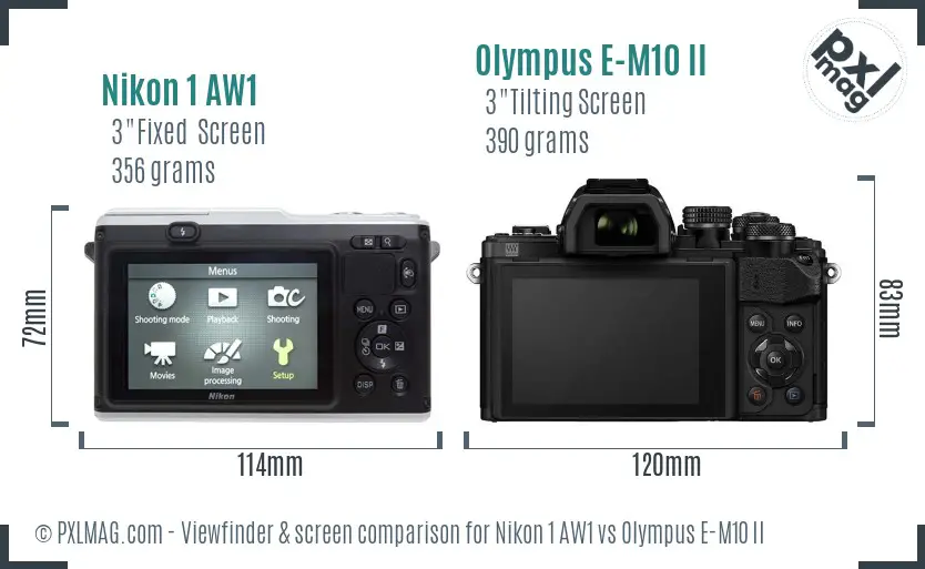 Nikon 1 AW1 vs Olympus E-M10 II Screen and Viewfinder comparison