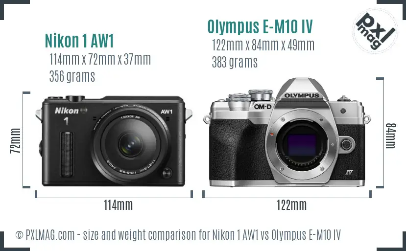 Nikon 1 AW1 vs Olympus E-M10 IV size comparison Nikon 1 AW1 vs Olympus E-M10 IV size comparison