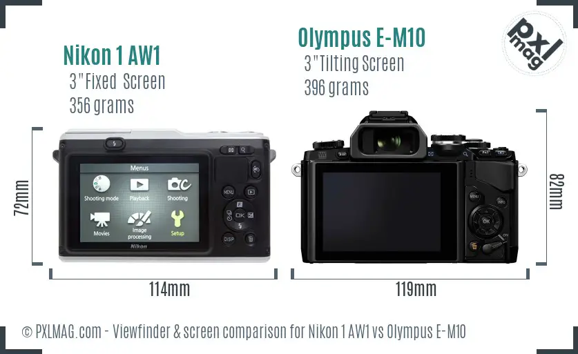 Nikon 1 AW1 vs Olympus E-M10 Screen and Viewfinder comparison