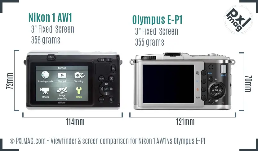 Nikon 1 AW1 vs Olympus E-P1 Screen and Viewfinder comparison