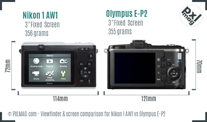 Nikon 1 AW1 vs Olympus E-P2 Screen and Viewfinder comparison