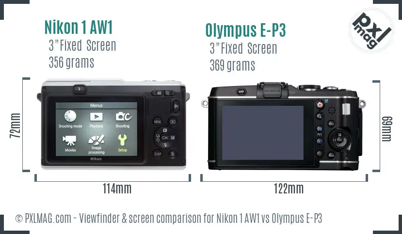 Nikon 1 AW1 vs Olympus E-P3 Screen and Viewfinder comparison Nikon 1 AW1 vs Olympus E-P3 Screen and Viewfinder comparison