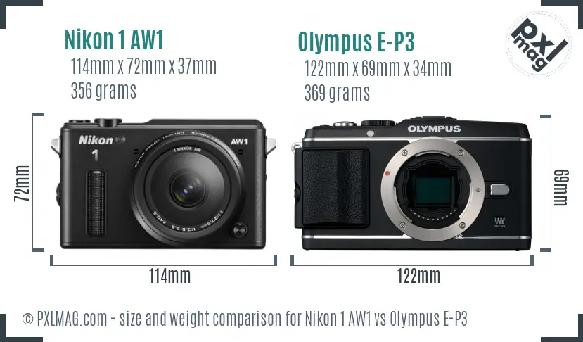 Nikon 1 AW1 vs Olympus E-P3 size comparison Nikon 1 AW1 vs Olympus E-P3 size comparison