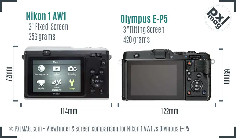 Nikon 1 AW1 vs Olympus E-P5 Screen and Viewfinder comparison Nikon 1 AW1 vs Olympus E-P5 Screen and Viewfinder comparison