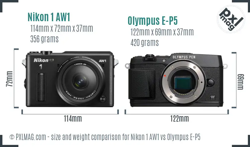 Nikon 1 AW1 vs Olympus E-P5 size comparison Nikon 1 AW1 vs Olympus E-P5 size comparison