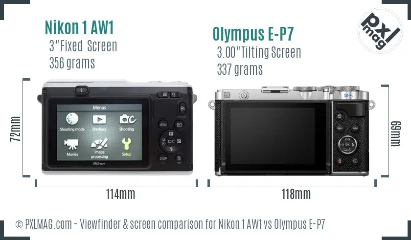 Nikon 1 AW1 vs Olympus E-P7 Screen and Viewfinder comparison