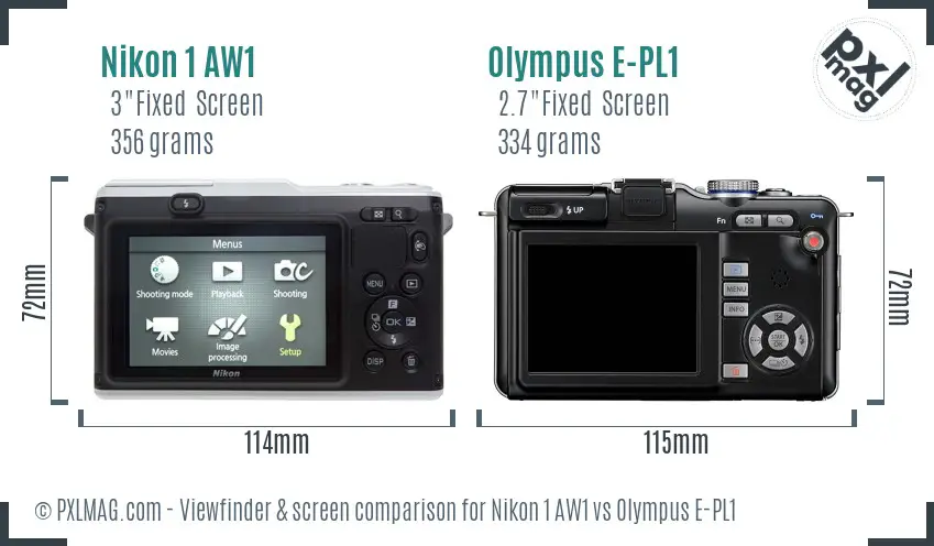 Nikon 1 AW1 vs Olympus E-PL1 Screen and Viewfinder comparison