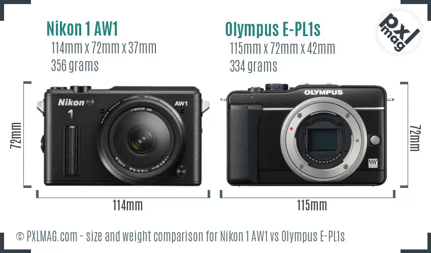 Nikon 1 AW1 vs Olympus E-PL1s size comparison Nikon 1 AW1 vs Olympus E-PL1s size comparison