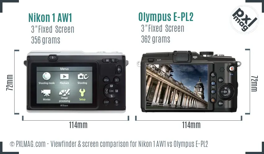 Nikon 1 AW1 vs Olympus E-PL2 Screen and Viewfinder comparison