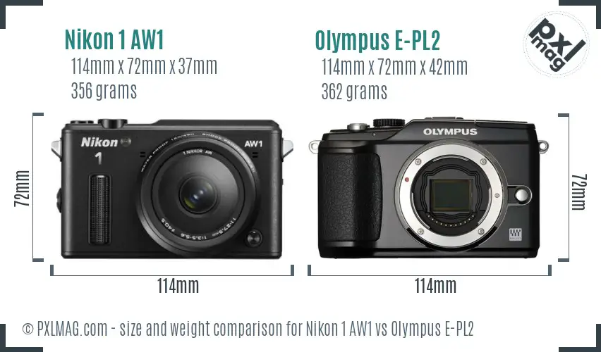 Nikon 1 AW1 vs Olympus E-PL2 size comparison