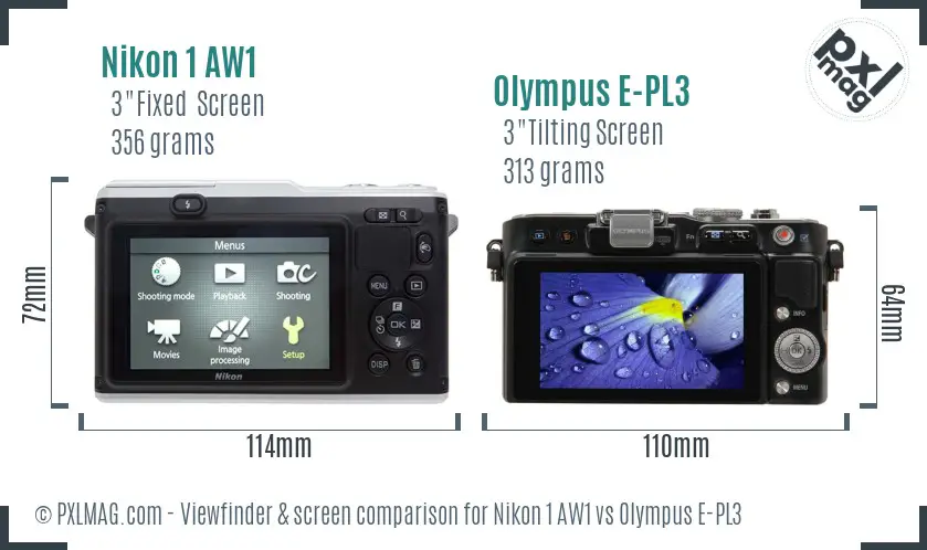Nikon 1 AW1 vs Olympus E-PL3 Screen and Viewfinder comparison
