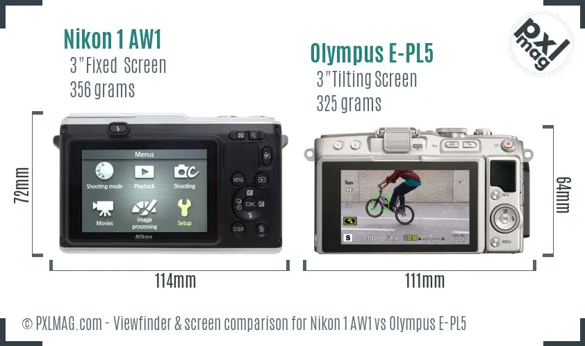 Nikon 1 AW1 vs Olympus E-PL5 Screen and Viewfinder comparison