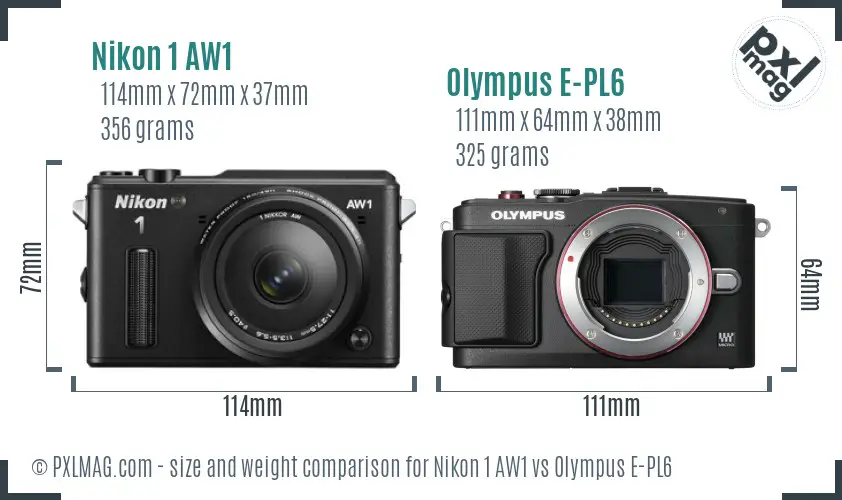 Nikon 1 AW1 vs Olympus E-PL6 size comparison Nikon 1 AW1 vs Olympus E-PL6 size comparison