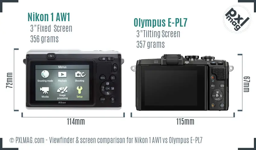Nikon 1 AW1 vs Olympus E-PL7 Screen and Viewfinder comparison