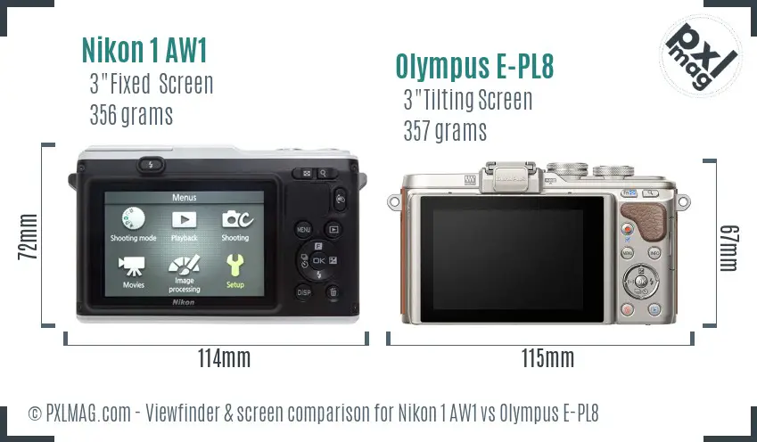 Nikon 1 AW1 vs Olympus E-PL8 Screen and Viewfinder comparison