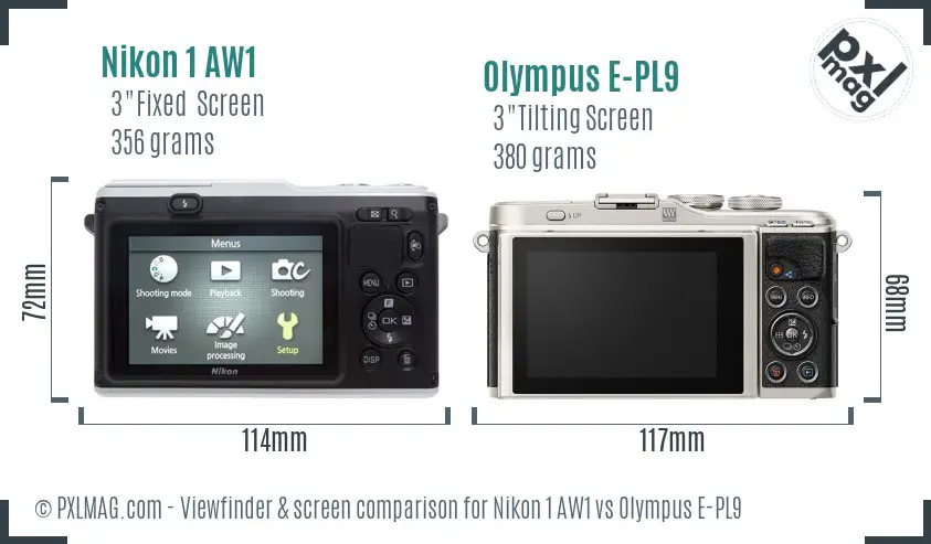 Nikon 1 AW1 vs Olympus E-PL9 Screen and Viewfinder comparison