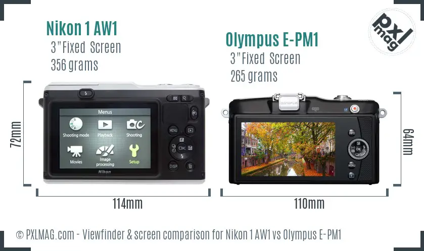 Nikon 1 AW1 vs Olympus E-PM1 Screen and Viewfinder comparison