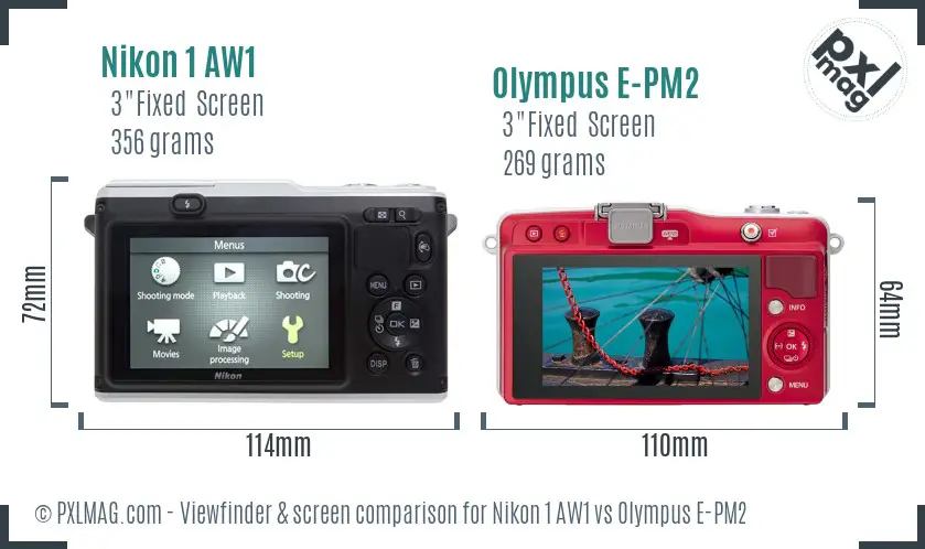 Nikon 1 AW1 vs Olympus E-PM2 Screen and Viewfinder comparison