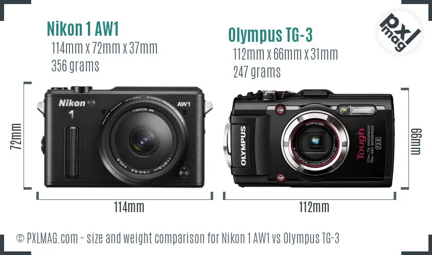 Nikon 1 AW1 vs Olympus TG-3 size comparison