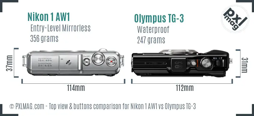 Nikon 1 AW1 vs Olympus TG-3 top view buttons comparison