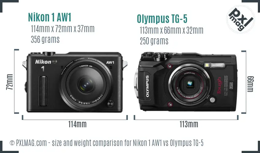 Nikon 1 AW1 vs Olympus TG-5 size comparison Nikon 1 AW1 vs Olympus TG-5 size comparison