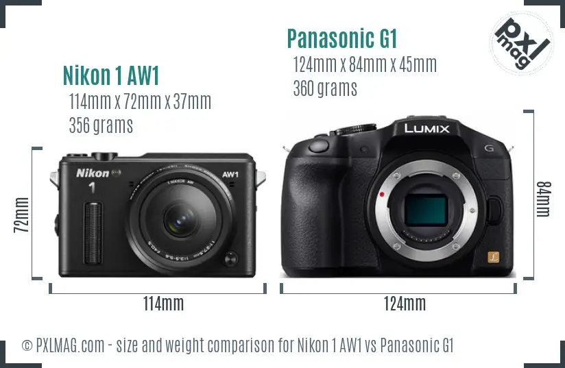 Nikon 1 AW1 vs Panasonic G1 size comparison Nikon 1 AW1 vs Panasonic G1 size comparison