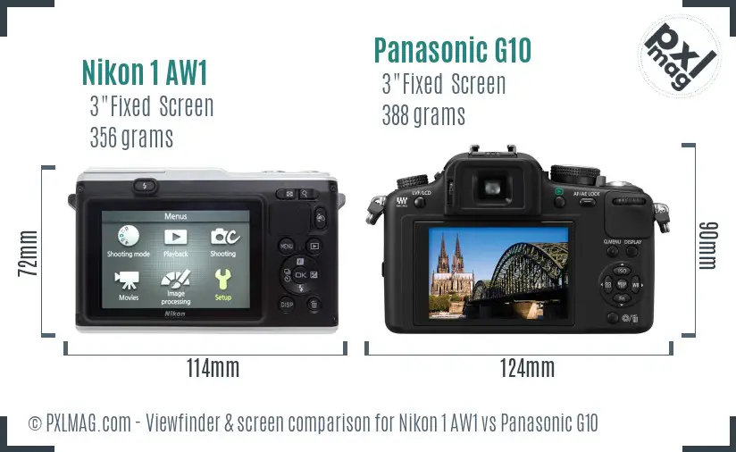 Nikon 1 AW1 vs Panasonic G10 Screen and Viewfinder comparison