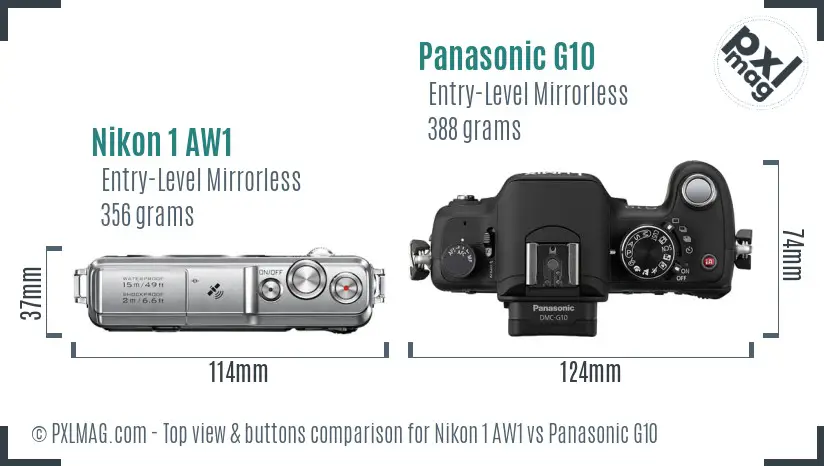 Nikon 1 AW1 vs Panasonic G10 top view buttons comparison