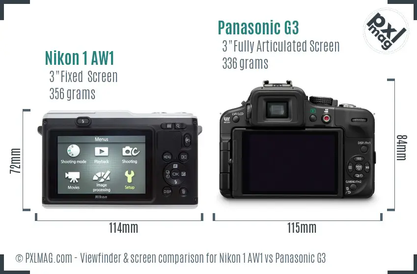 Nikon 1 AW1 vs Panasonic G3 Screen and Viewfinder comparison