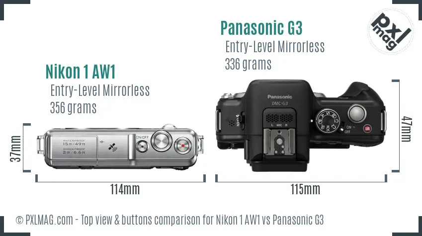 Nikon 1 AW1 vs Panasonic G3 top view buttons comparison