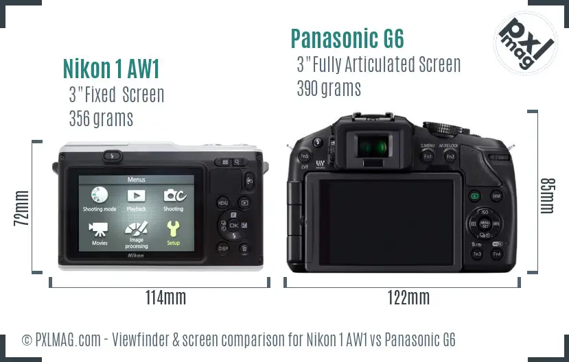 Nikon 1 AW1 vs Panasonic G6 Screen and Viewfinder comparison