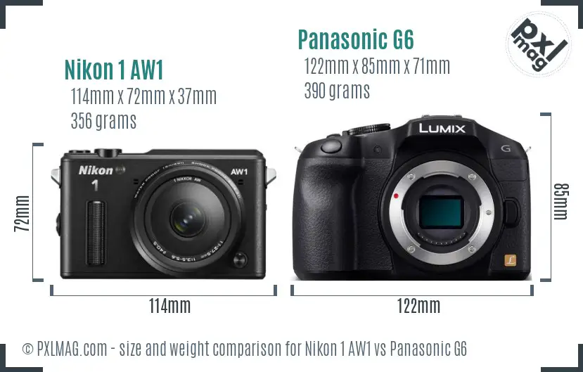Nikon 1 AW1 vs Panasonic G6 size comparison