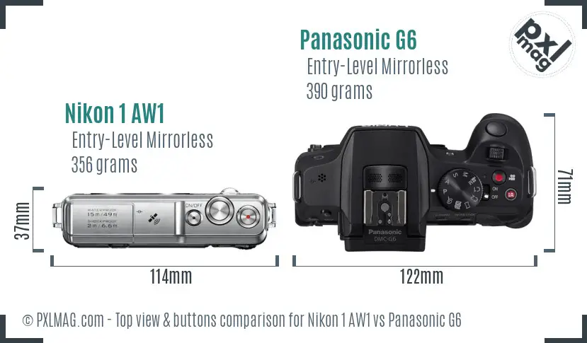 Nikon 1 AW1 vs Panasonic G6 top view buttons comparison