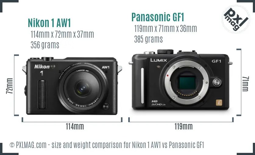 Nikon 1 AW1 vs Panasonic GF1 size comparison Nikon 1 AW1 vs Panasonic GF1 size comparison