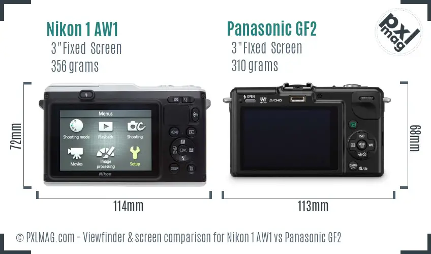 Nikon 1 AW1 vs Panasonic GF2 Screen and Viewfinder comparison