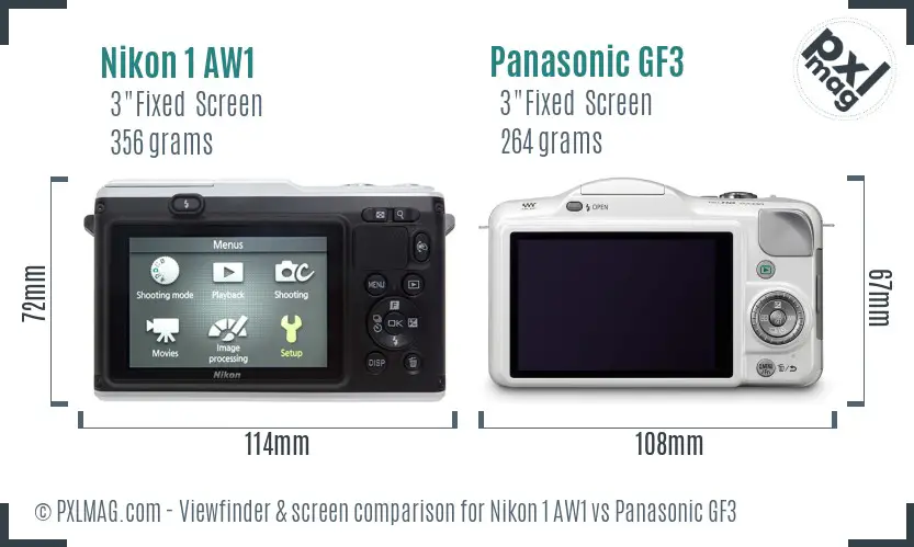 Nikon 1 AW1 vs Panasonic GF3 Screen and Viewfinder comparison