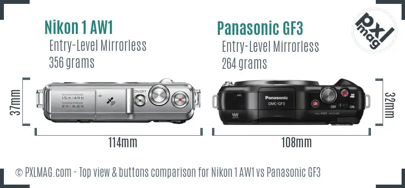 Nikon 1 AW1 vs Panasonic GF3 top view buttons comparison