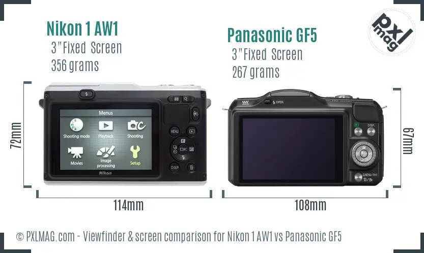 Nikon 1 AW1 vs Panasonic GF5 Screen and Viewfinder comparison