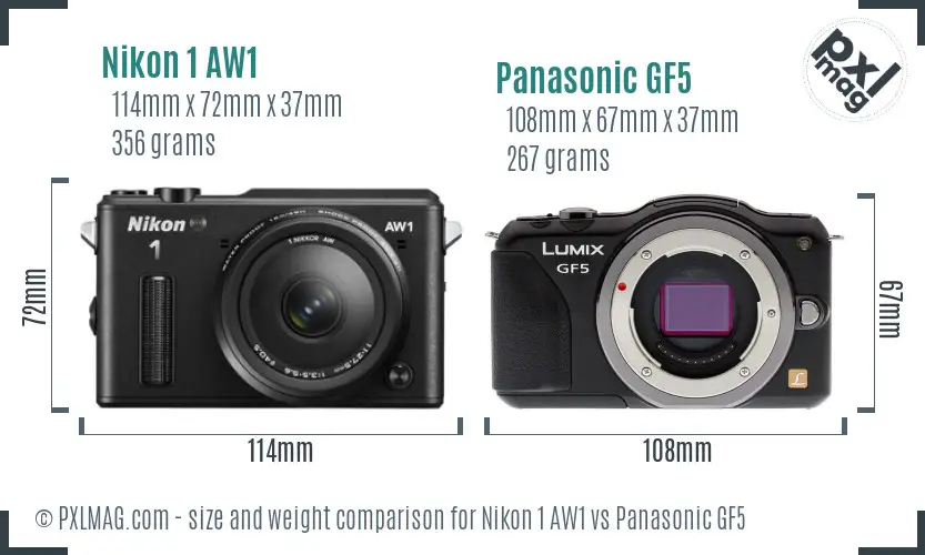 Nikon 1 AW1 vs Panasonic GF5 size comparison