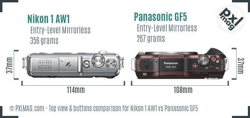 Nikon 1 AW1 vs Panasonic GF5 top view buttons comparison