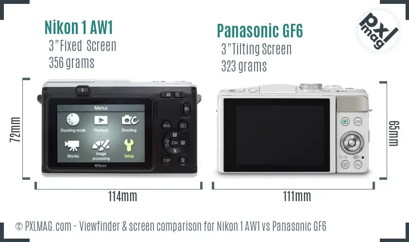 Nikon 1 AW1 vs Panasonic GF6 Screen and Viewfinder comparison